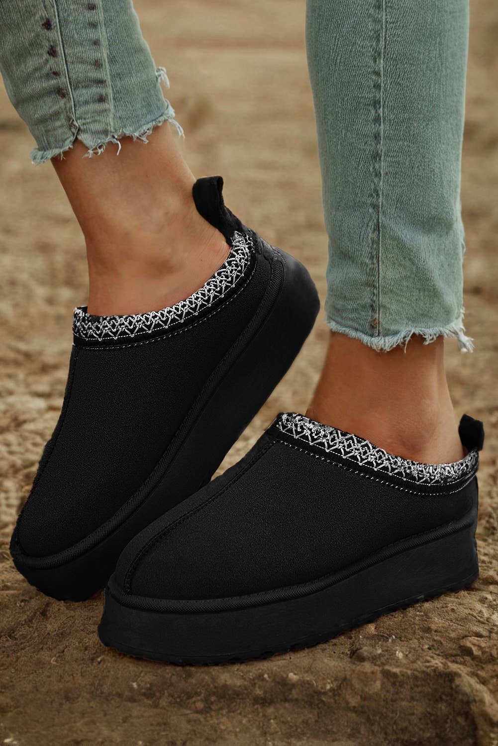 Contrast Print Suede Plush Lined Boots