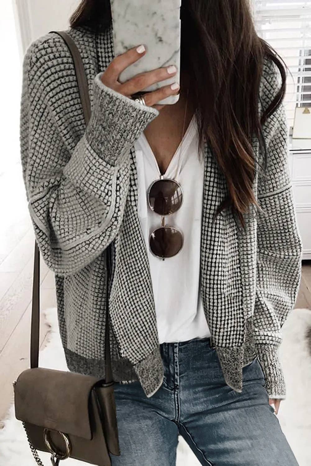 Contrast Trim Open Front Cardigan