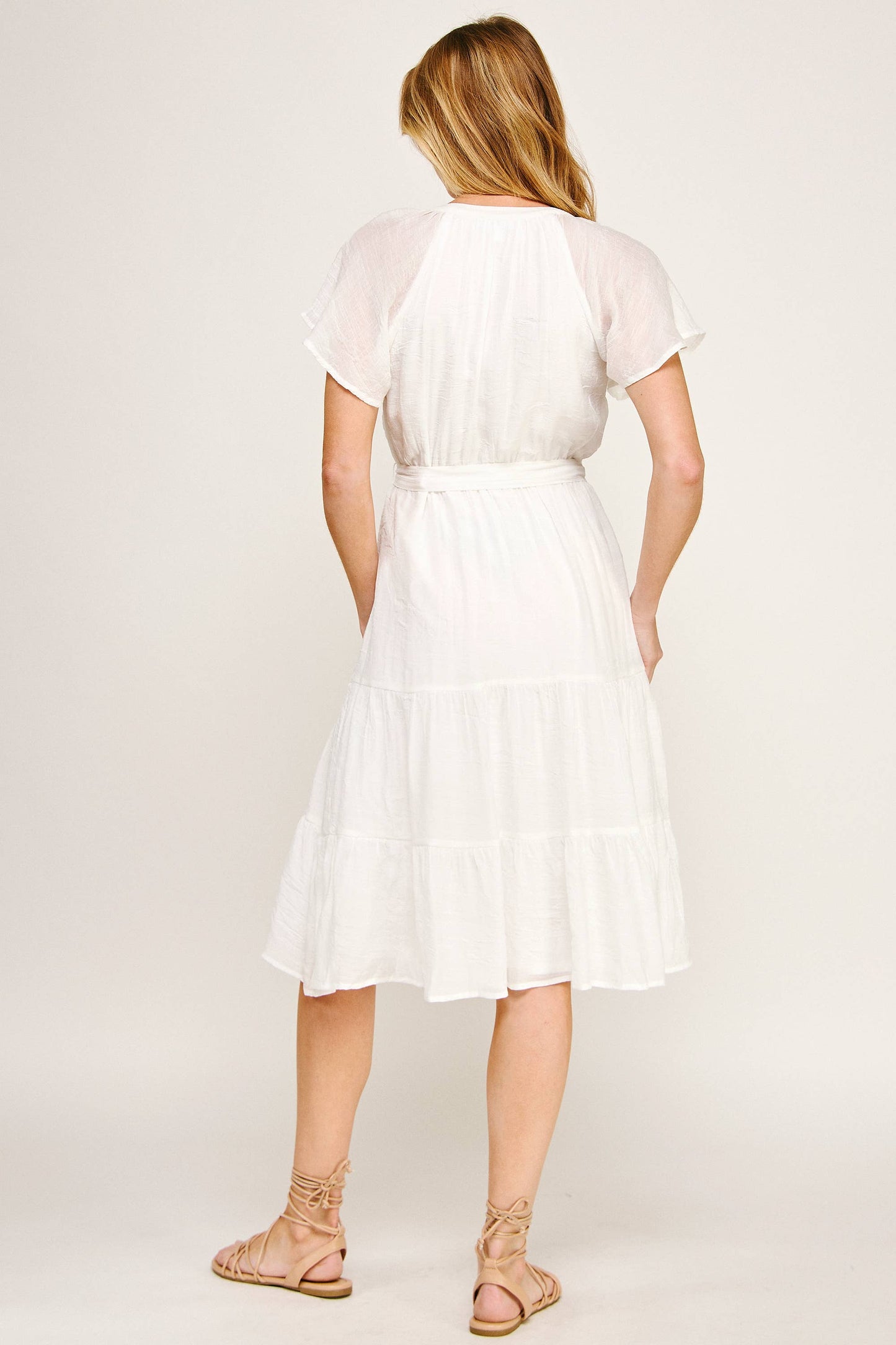 Papaya Glow Gauze Midi Dress with Trim Details