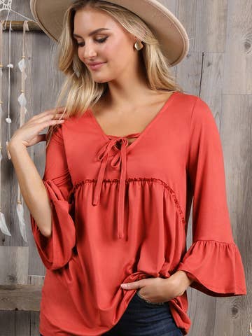3/4 Sleeve with Neck String Detailed Top (multiple color choices)