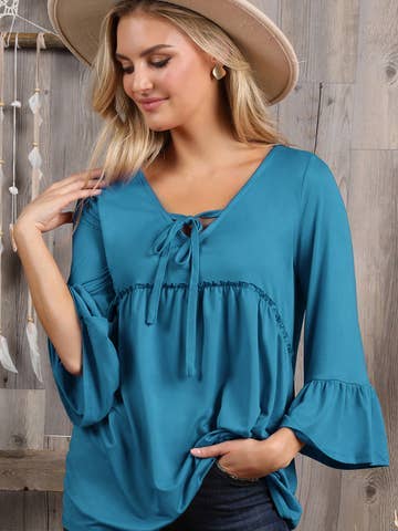 3/4 Sleeve with Neck String Detailed Top (multiple color choices)