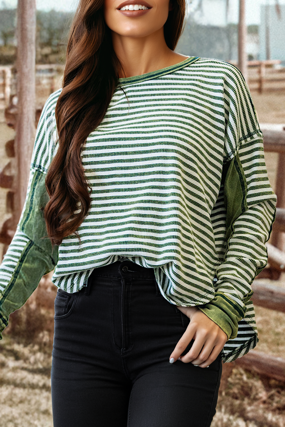 Stripe Thermal Knit Drop Shoulder