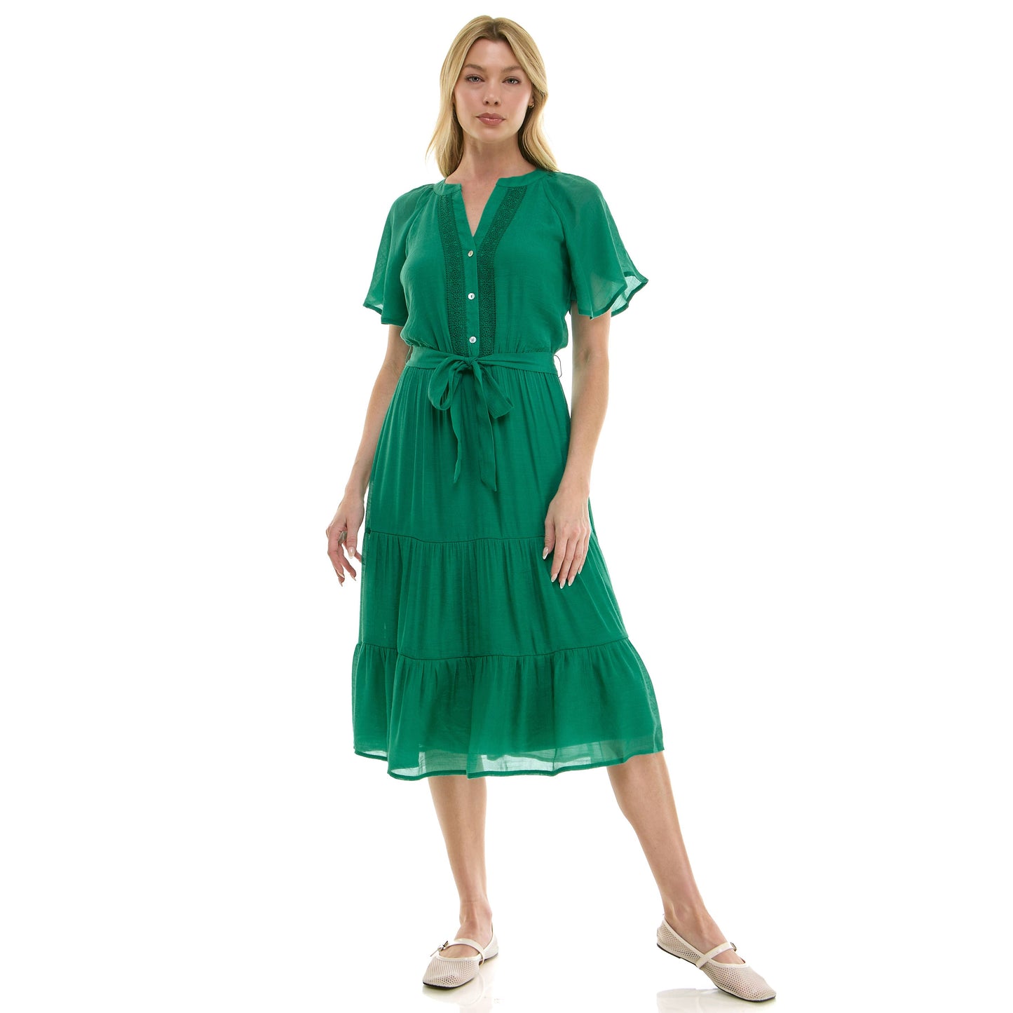 Papaya Glow Gauze Midi Dress with Trim Details