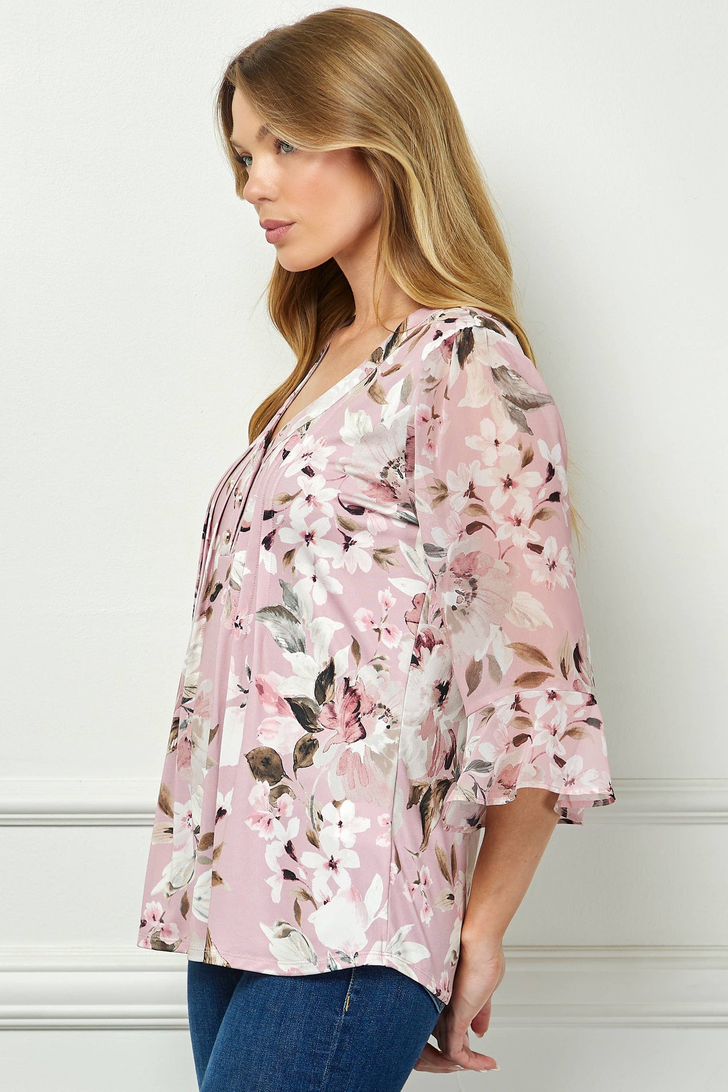 Everbloom Pleased Blouse w/ Chiffon Flare Sleeves