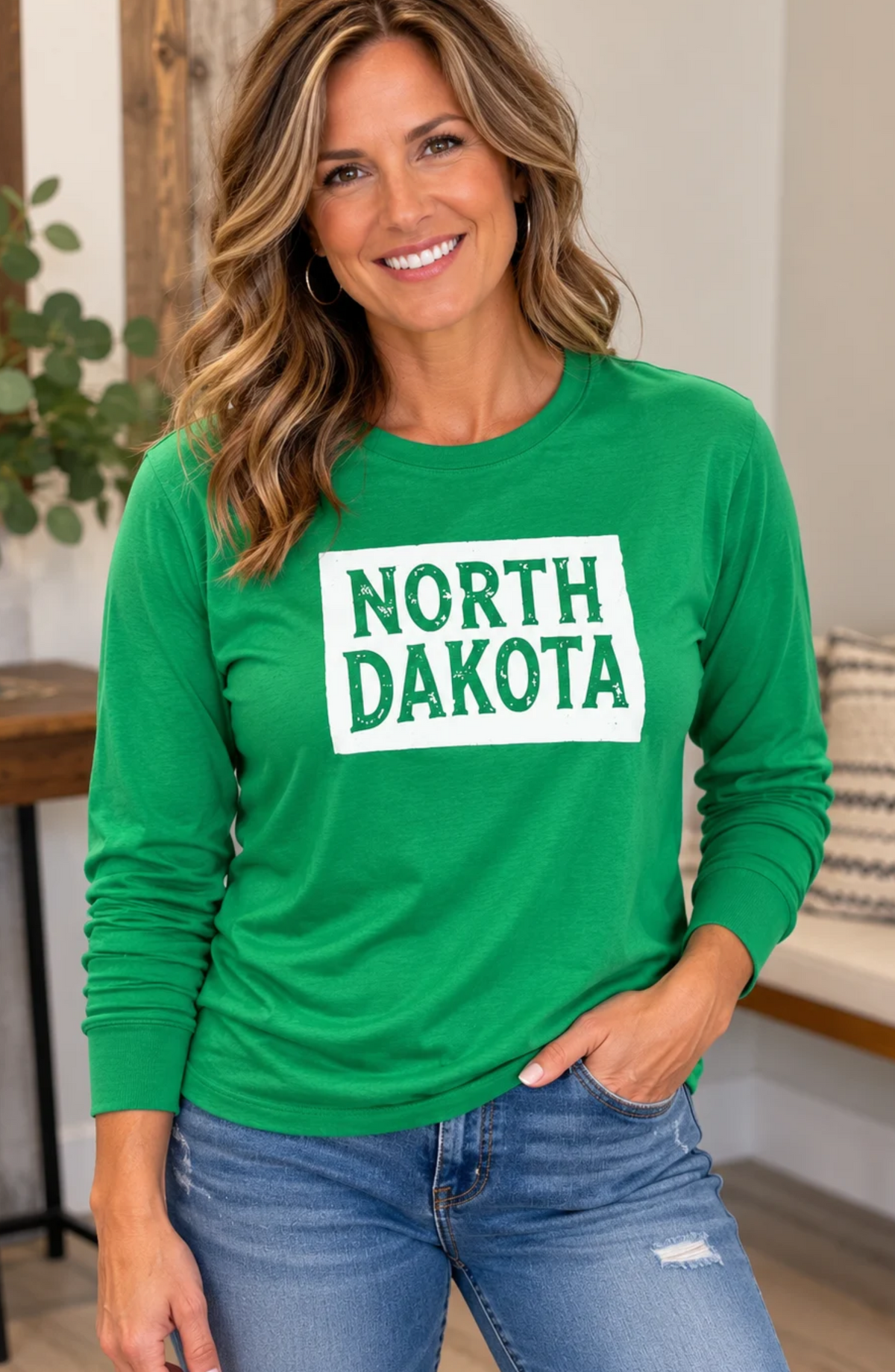 North Dakota Long Sleeve Shirt with Puff Writing