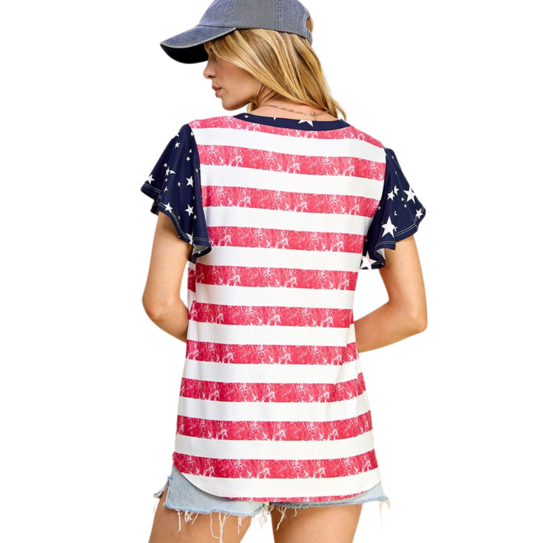 4th of July Ruffle Sleeve Top (Red)