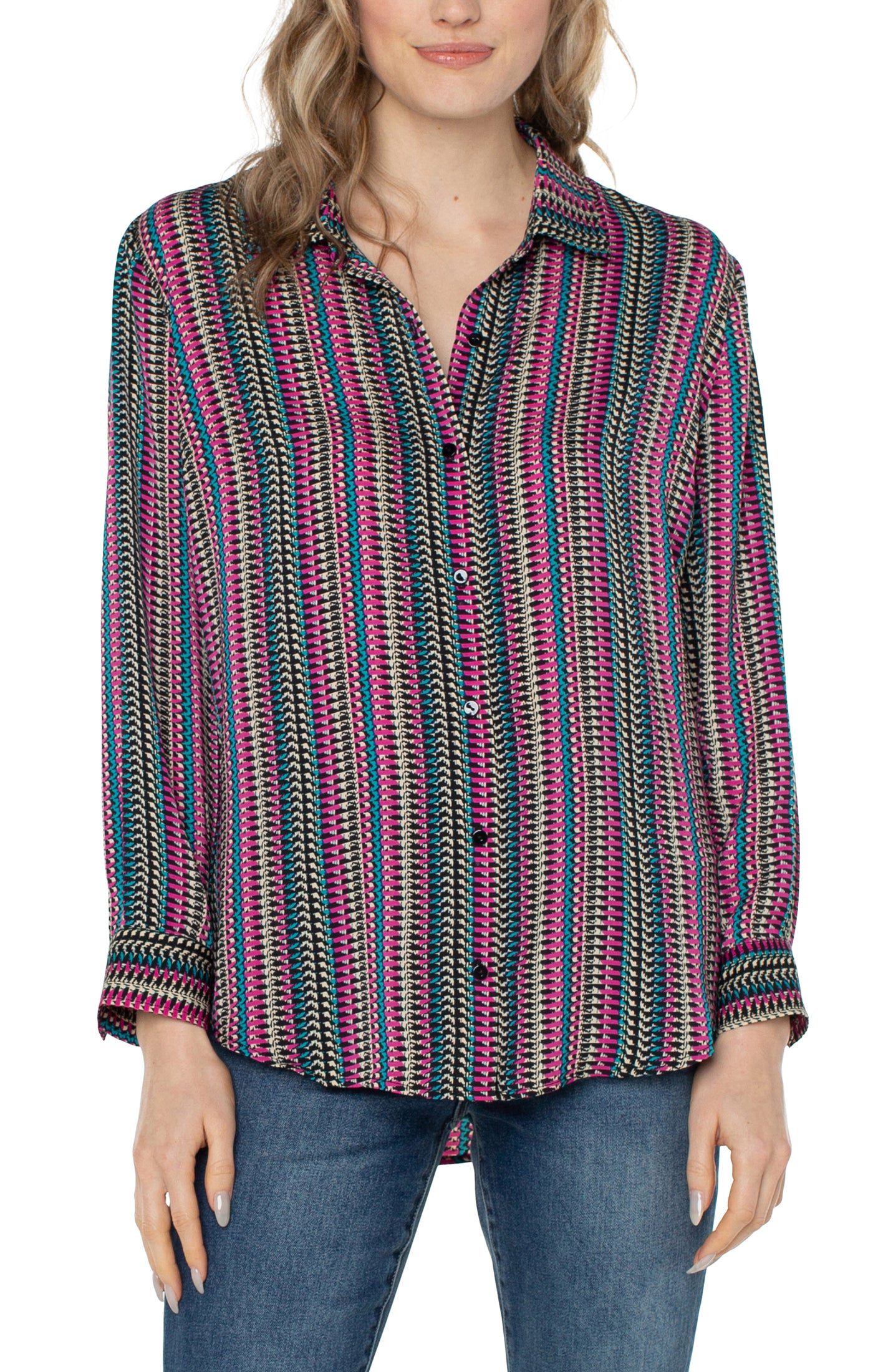 Liverpool Button Up Blouse Woven (Text Multi Stripe)