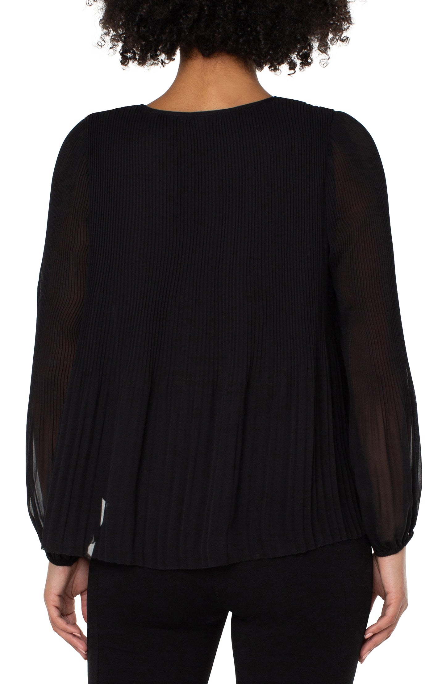 Liverpool V-Neck Long Sleeve Pleated Top (black)