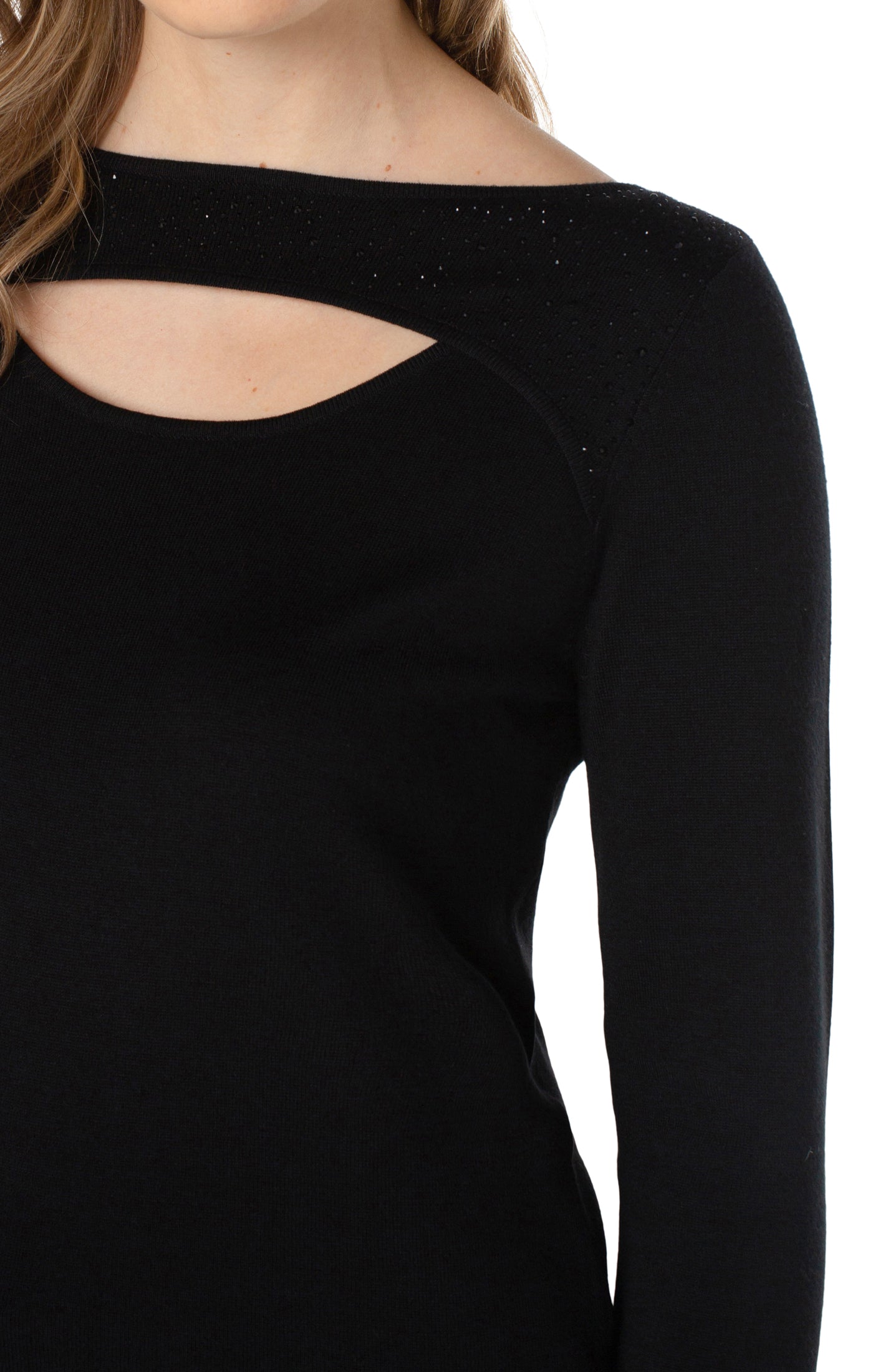 Liverpool 3/4 Sleeve Sweater w/Rhinestones (black)