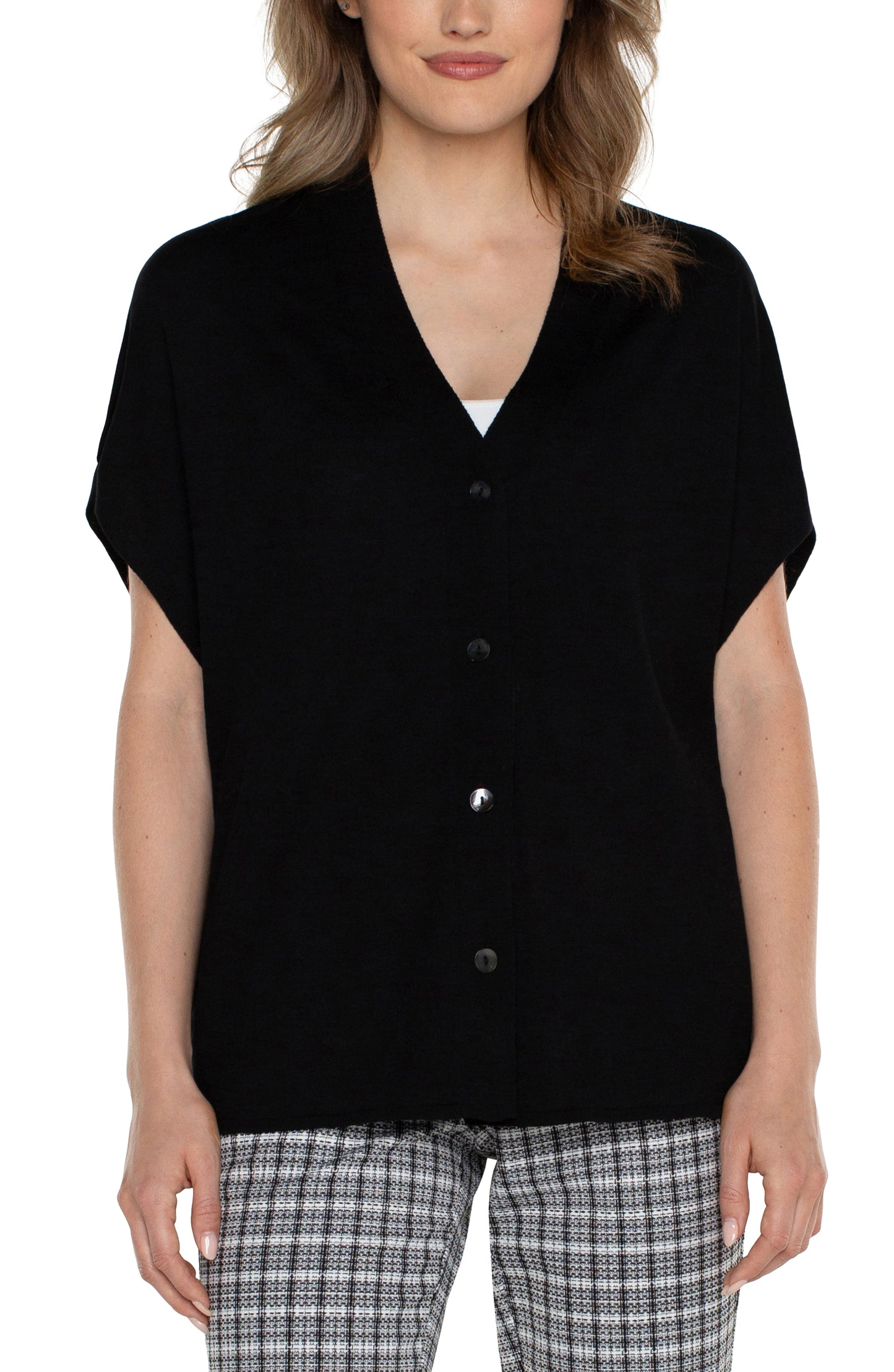 Liverpool Button Front Dolman Cardigan Sweater (black)