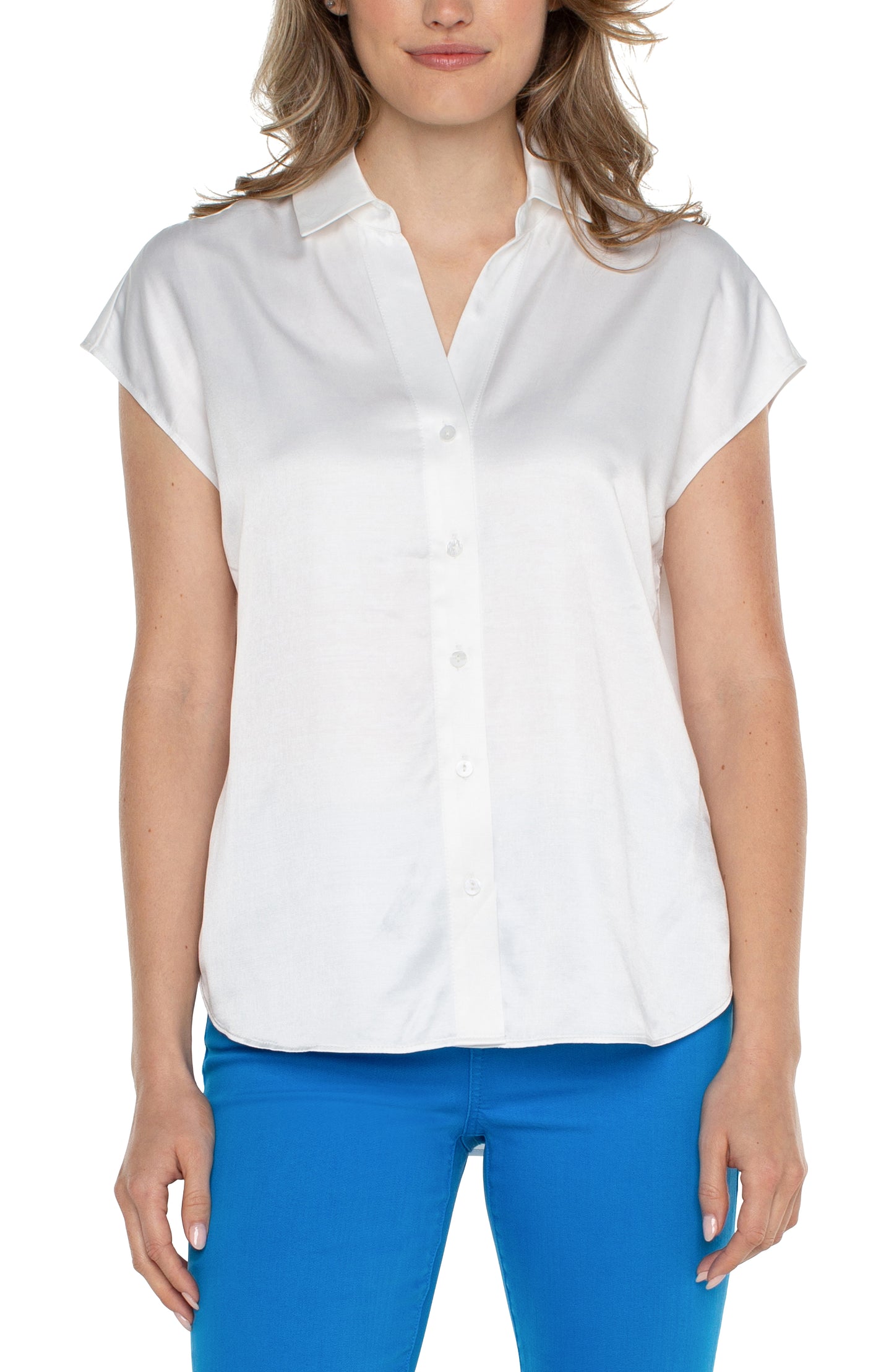 Liverpool Dolman Sleeve Blouse with Collar and Button Front (White)