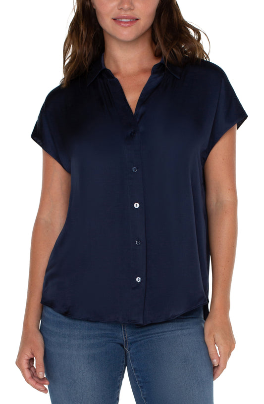 Liverpool Dolman Sleeve Blouse w/Collar & Button Front (Dark Navy)