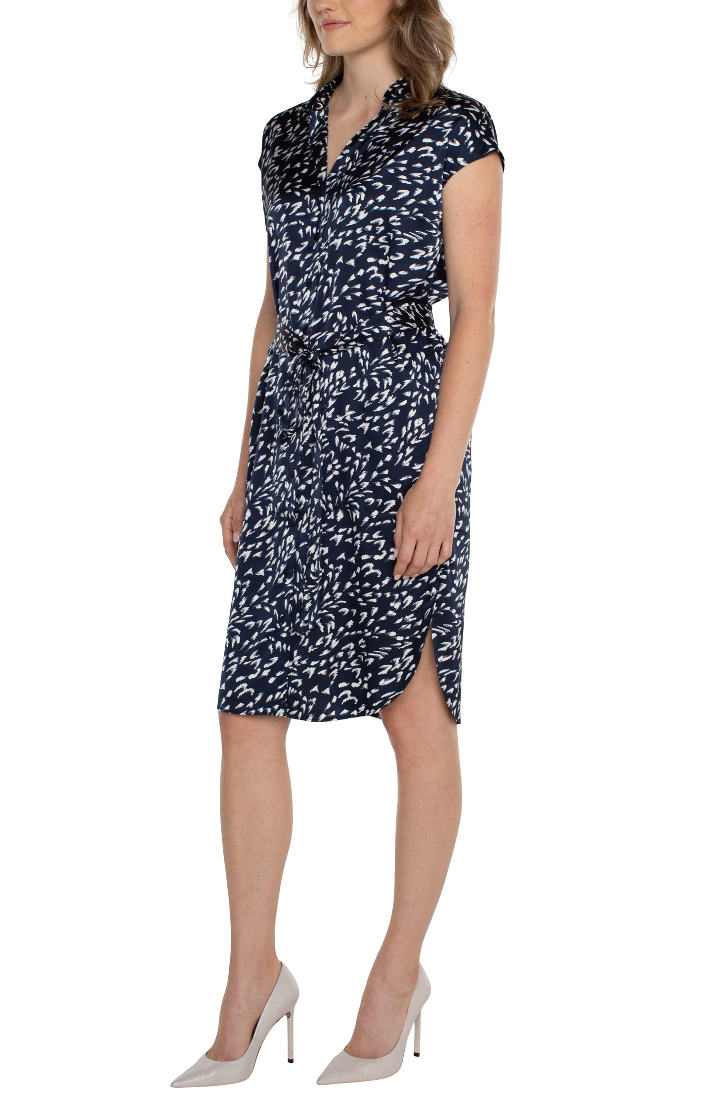 Liverpool Collared Front Dress w/Dolman Sleeve & Removeable Belt (Navy Multi)