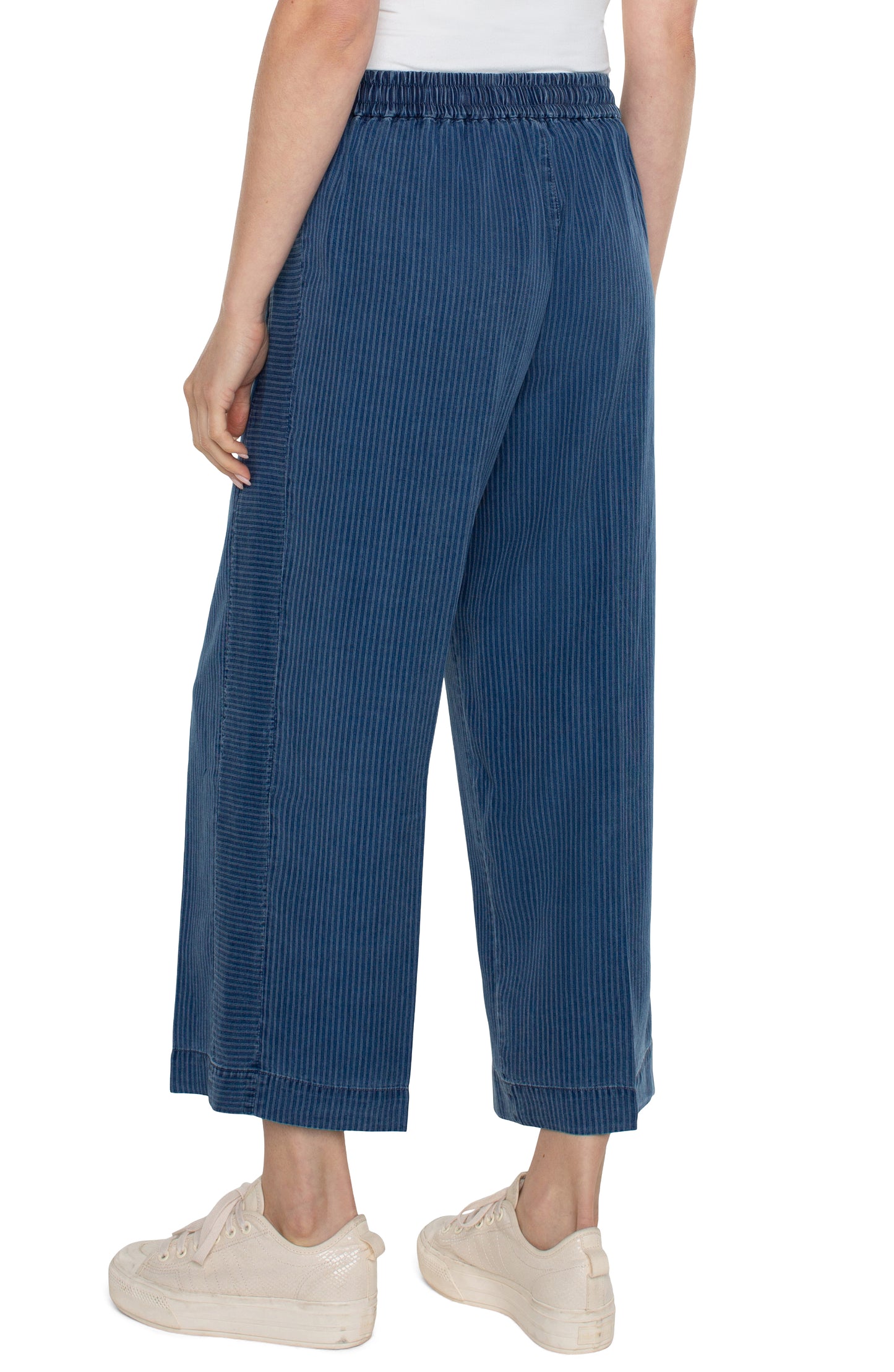 Liverpool Pull-on Culotte with Tie (Indigo Pinstripe)
