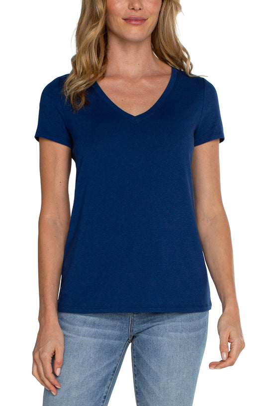 Liverpool Short Sleeve V-Neck Classic Knit Tee