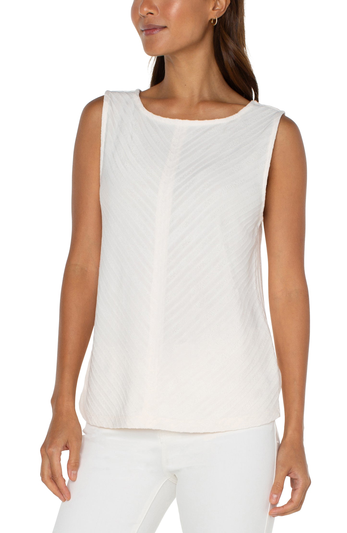 Liverpool Sleeveless Miter Front Boat Neck Knit Top (French Cream)