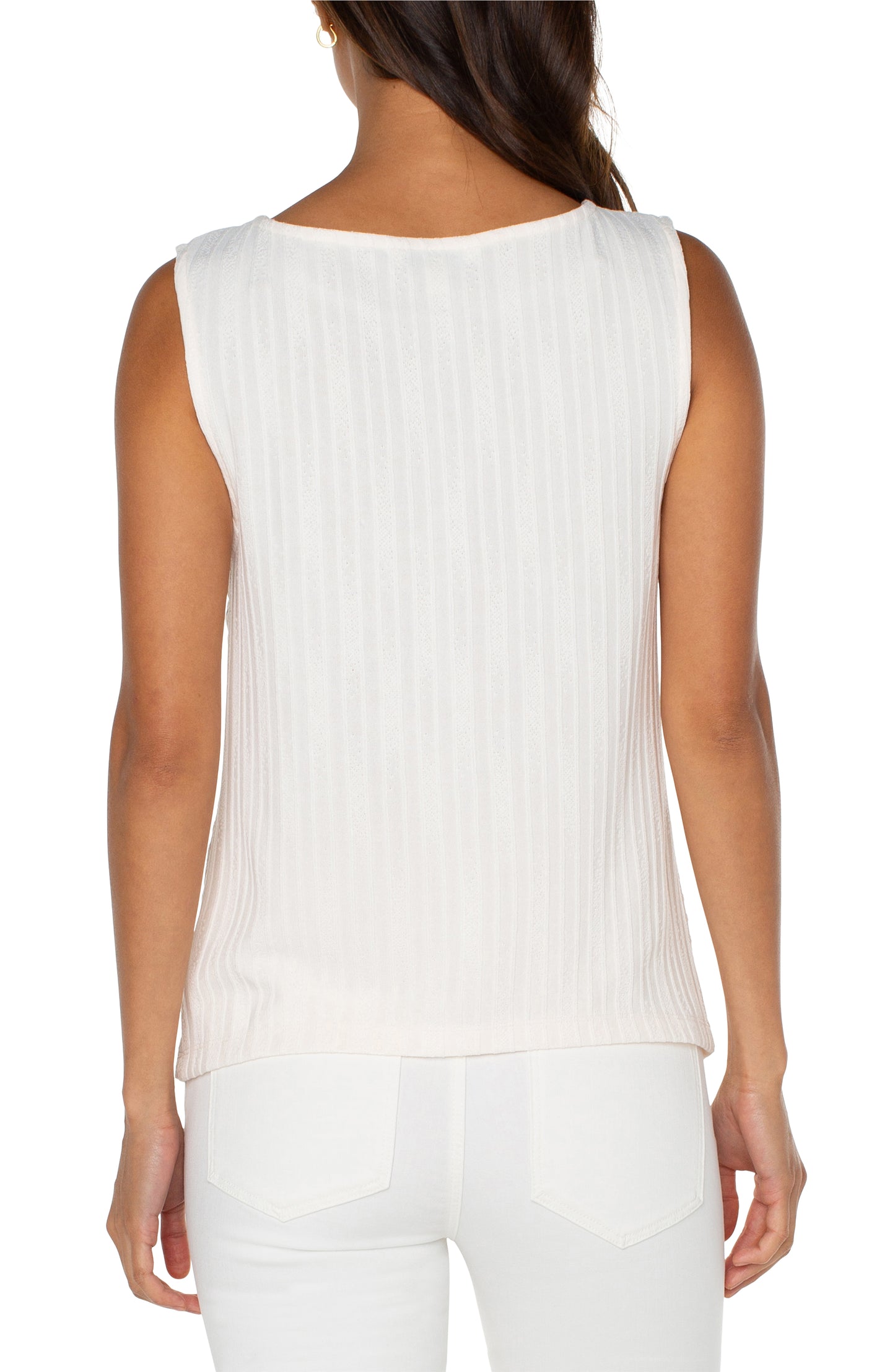 Liverpool Sleeveless Miter Front Boat Neck Knit Top (French Cream)