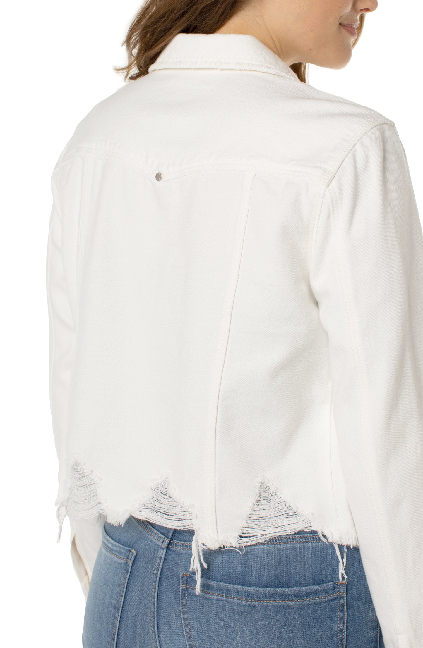 Liverpool Denim Jacket with Shredded Hem (Prairie White)