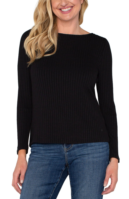 Liverpool Long Sleeve Boat Neck Knit Top (Black)