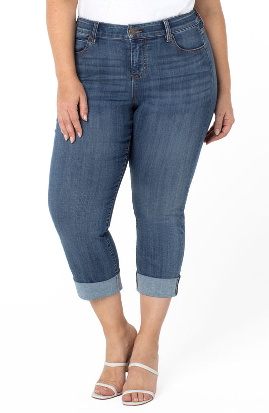 Liverpool Charlie Crop Wide Rolled Denim Plus Size (Victory)