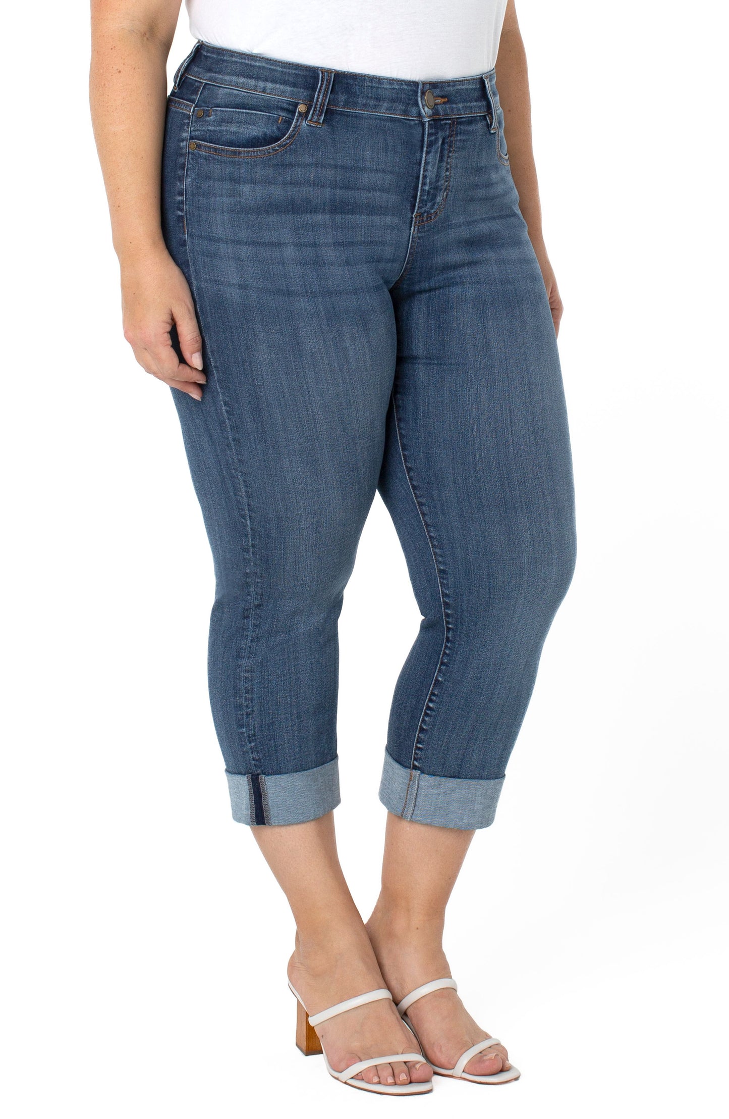 Liverpool Charlie Crop Wide Rolled Denim Plus Size (Victory)