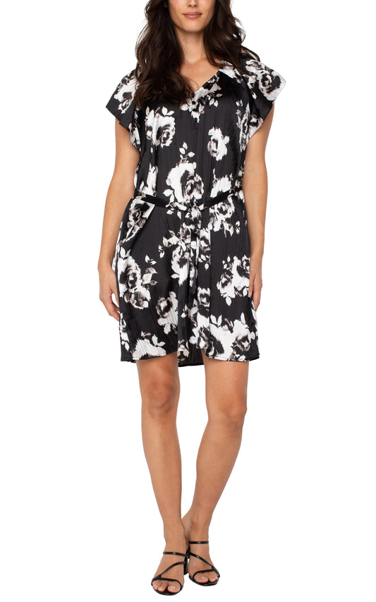 Liverpool Flutter Sleeve Raglan Woven Dress Front