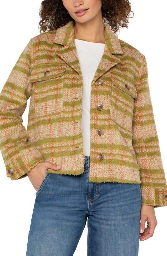 Liverpool Button Front Boxy Shacket (Green Gold Bucket Plaid)