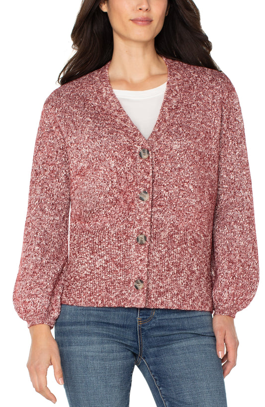 Liverpool Long Sleeve Button Front Cardigan Sweater (Maroon Melange)