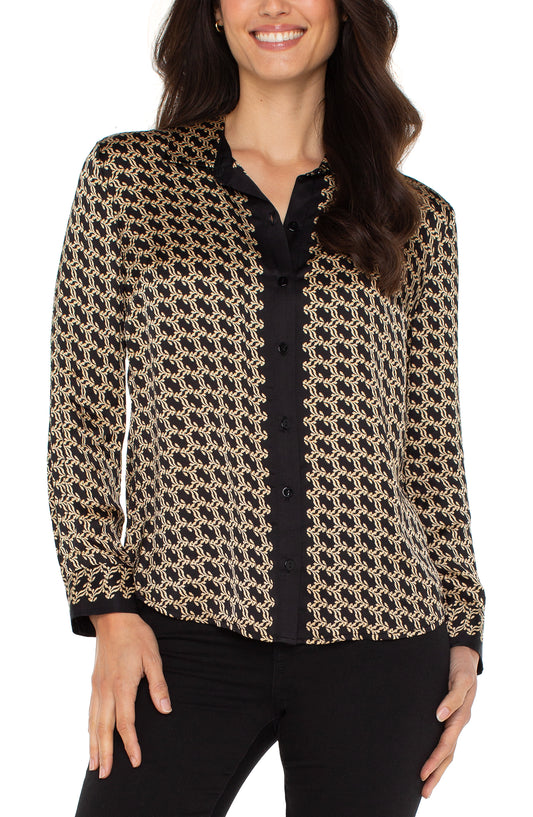 Liverpool Long Sleeve Button Front Woven Shirt (Black Gold Combo)