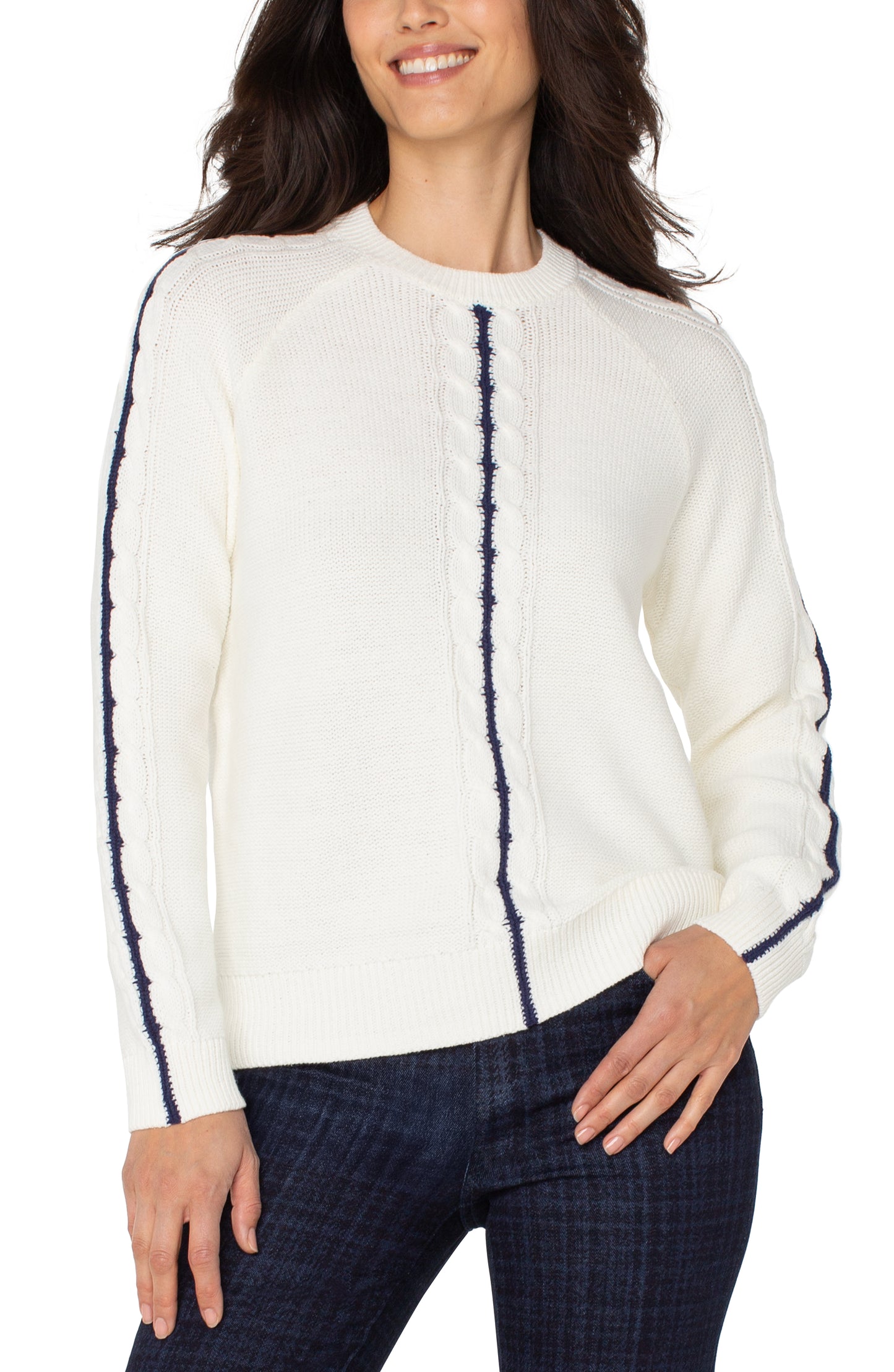 Liverpool Long Sleeve Crew Neck Raglan Sweater (Whisper White/Navy)