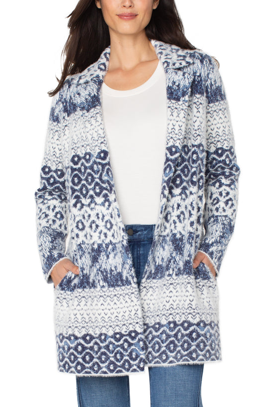 Liverpool Long Sleeve Open Front Sweater Coat (Navy Mix Texture)