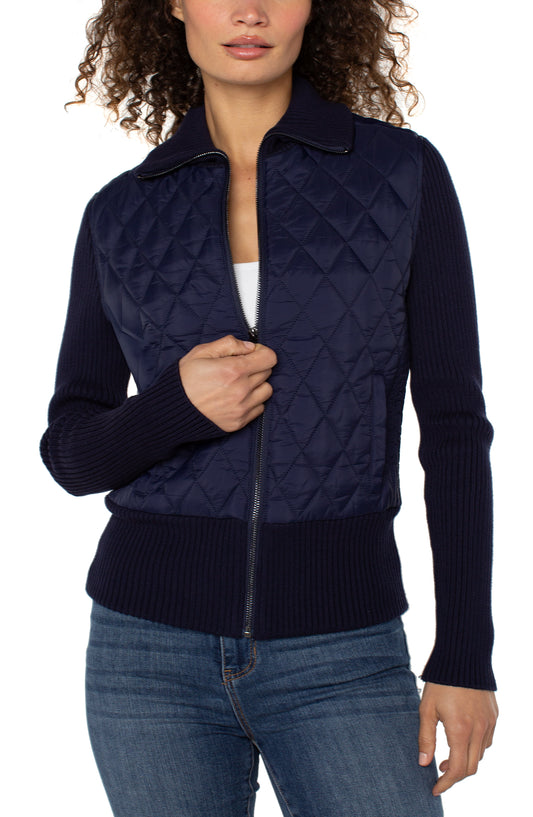 Liverpool Long Sleeve Zip Front Sweater/Woven Jacket (Sleek Navy)