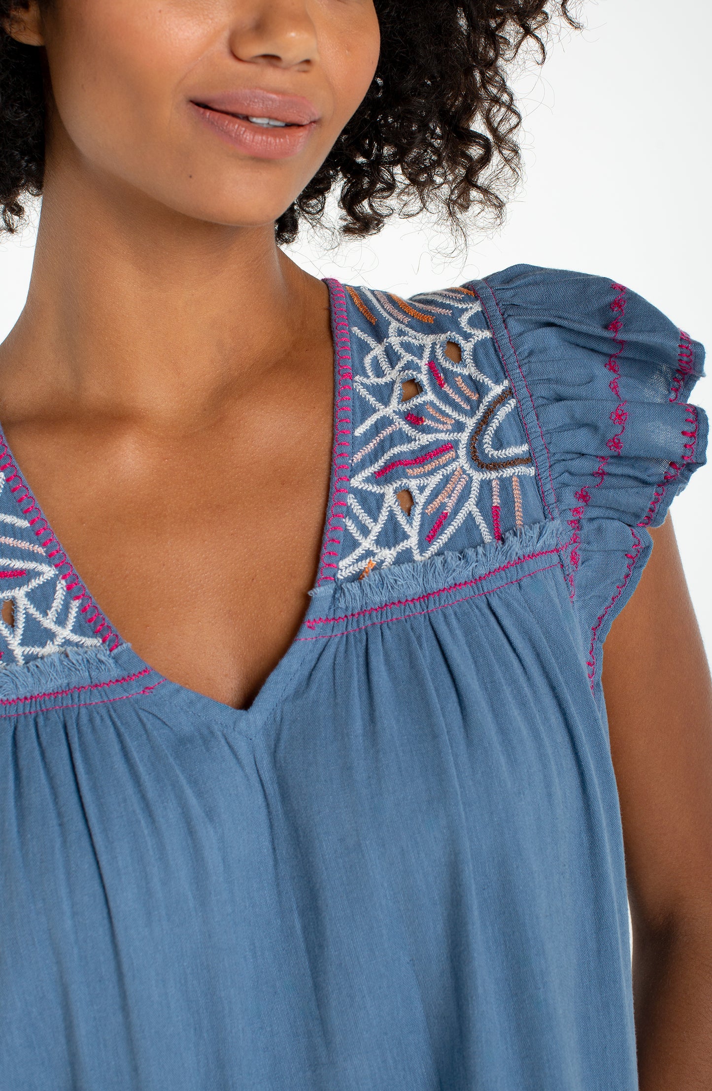 Liverpool Flutter Sleeve V-Neck Woven Dress