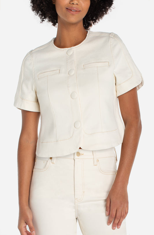 Liverpool Collarless Short Sleeve Cropped Jacket