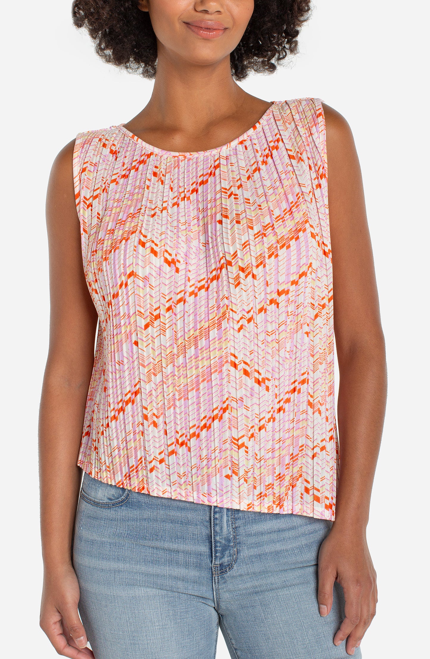 Liverpool Sleeveless Crew Neck Asymmetrical Hem Knit Top