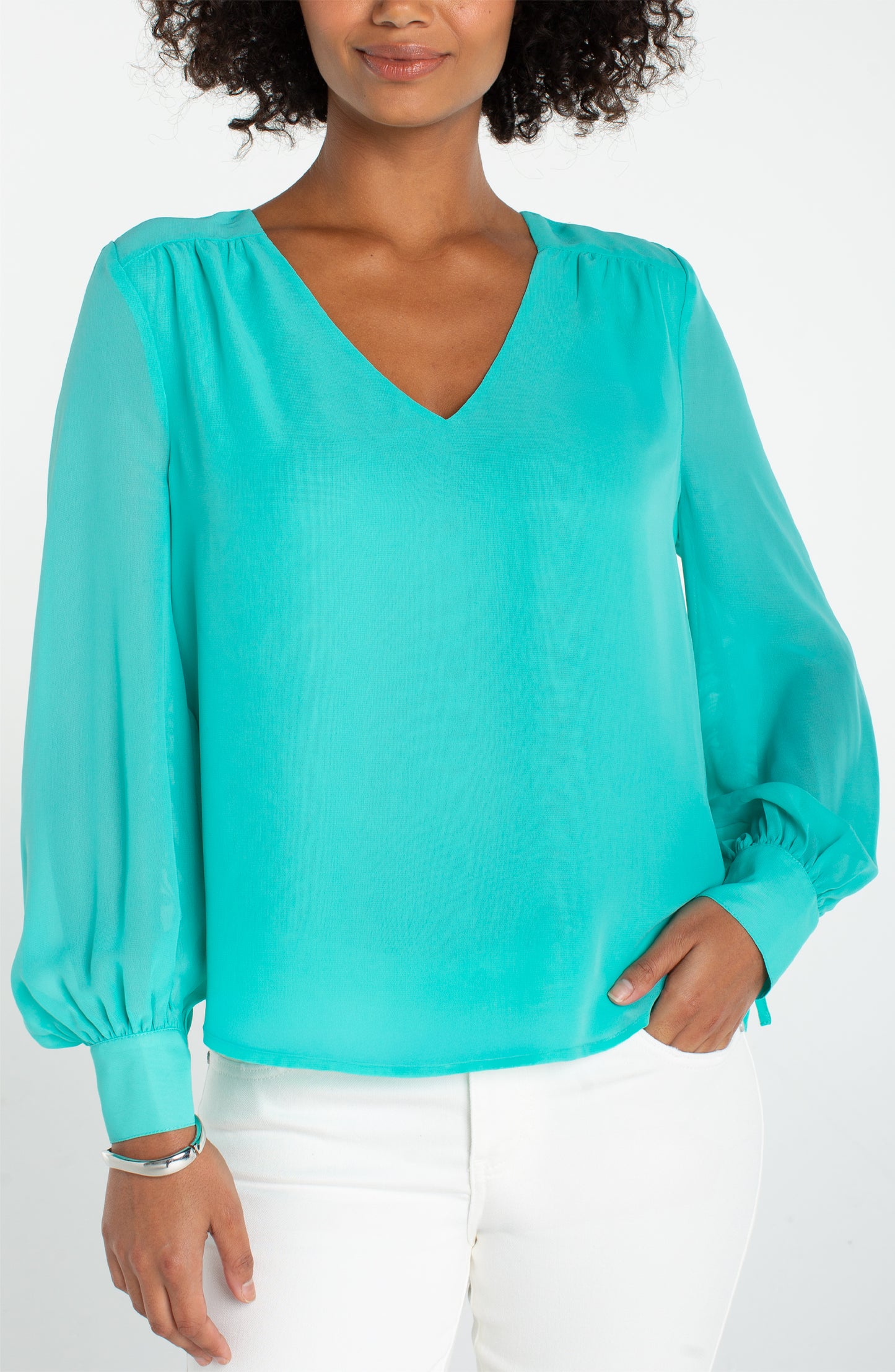 Liverpool Long Sleeve Woven Blouse W/ Sleeve Tie