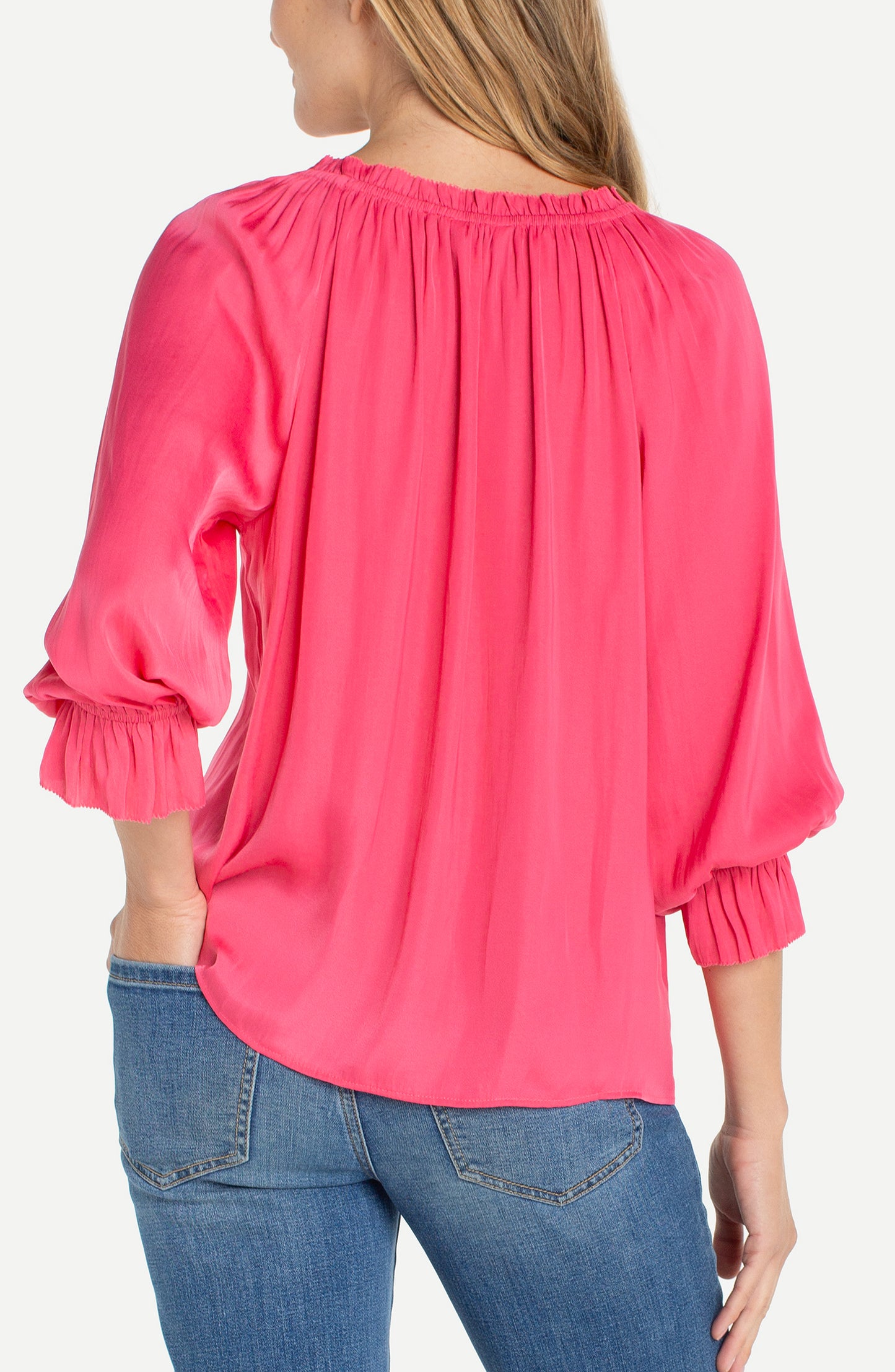 Liverpool 3/4 Sleeve Button Front Top W/ Ruffle Details
