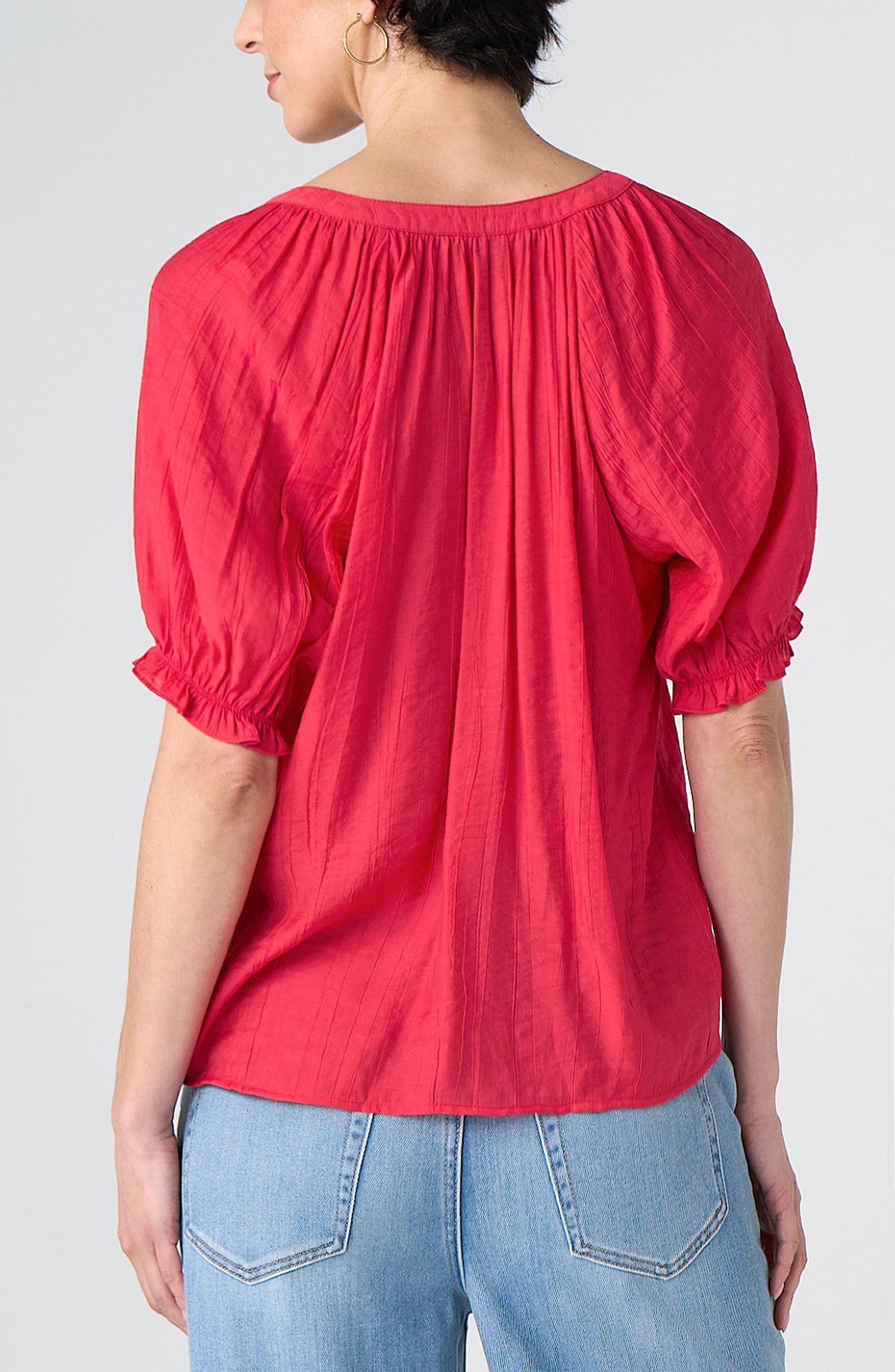 Liverpool Short Sleeve Half Placket Woven Blouse (Cherry Rose)