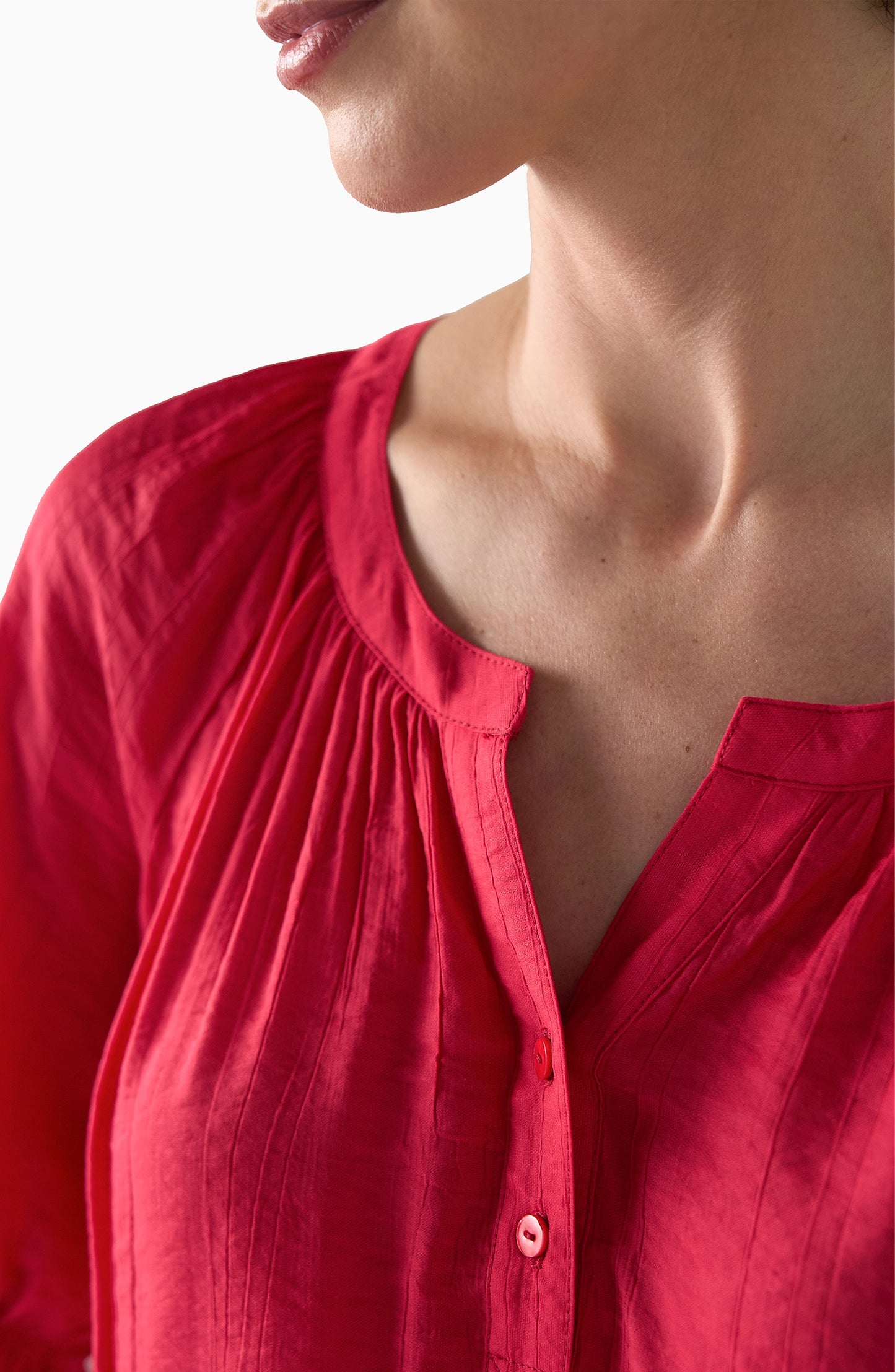 Liverpool Short Sleeve Half Placket Woven Blouse (Cherry Rose)