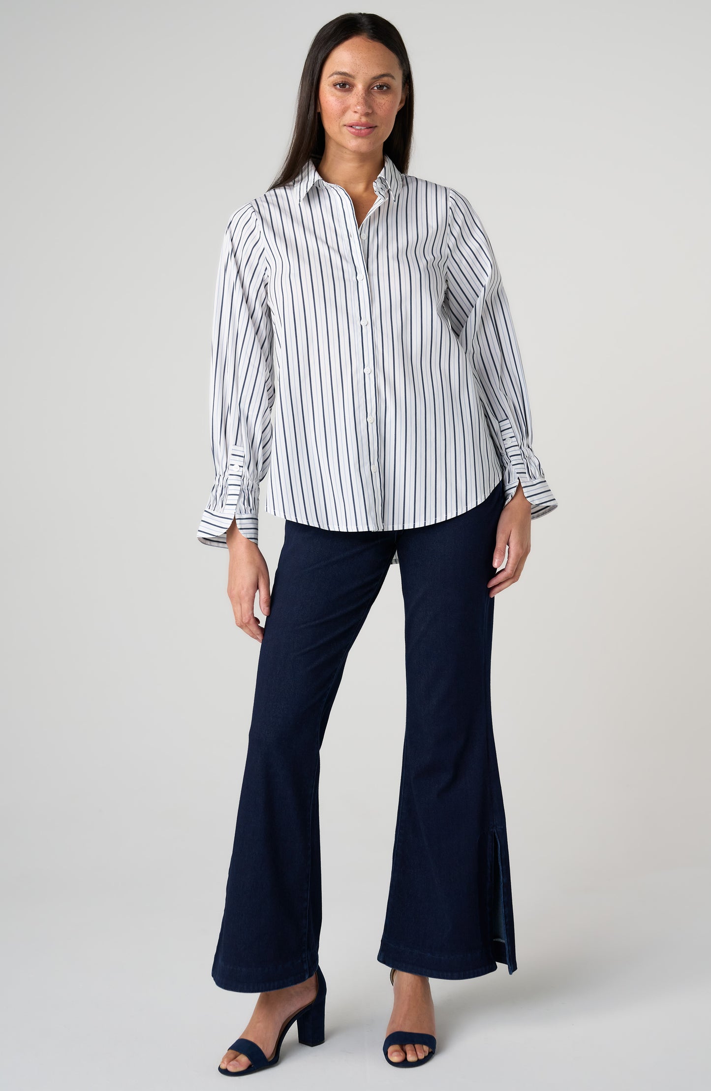 Liverpool Adjustable Sleeve Button Front Woven Top