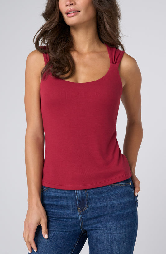 Liverpool Sleeveless Built-in Bra Knit Top (Dark Cranberry)