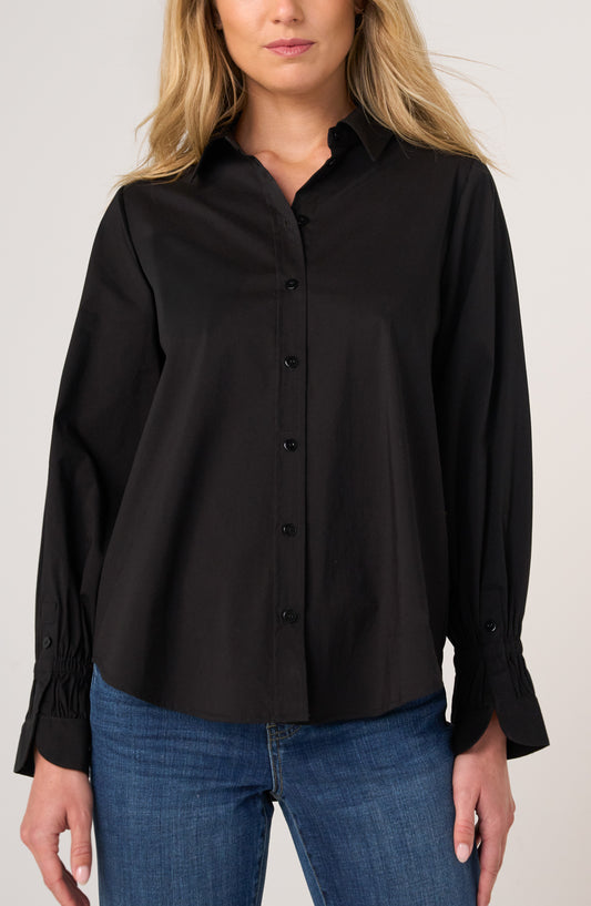 Liverpool Adjustable Sleeve Button Front Woven Top (Black)