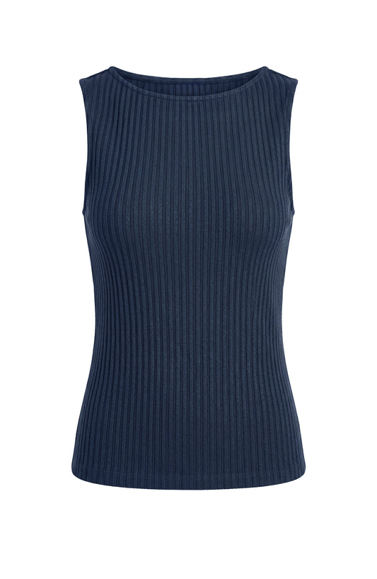 Liverpool Sleeveless High Boatneck Rib Knit Top (Club Navy)
