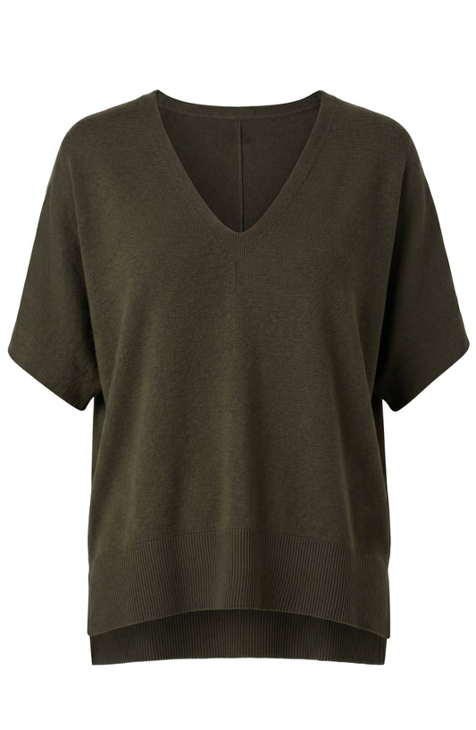 Liverpool Short Sleeve V-Neck Dolman Popover Sweater (Hunter Green)
