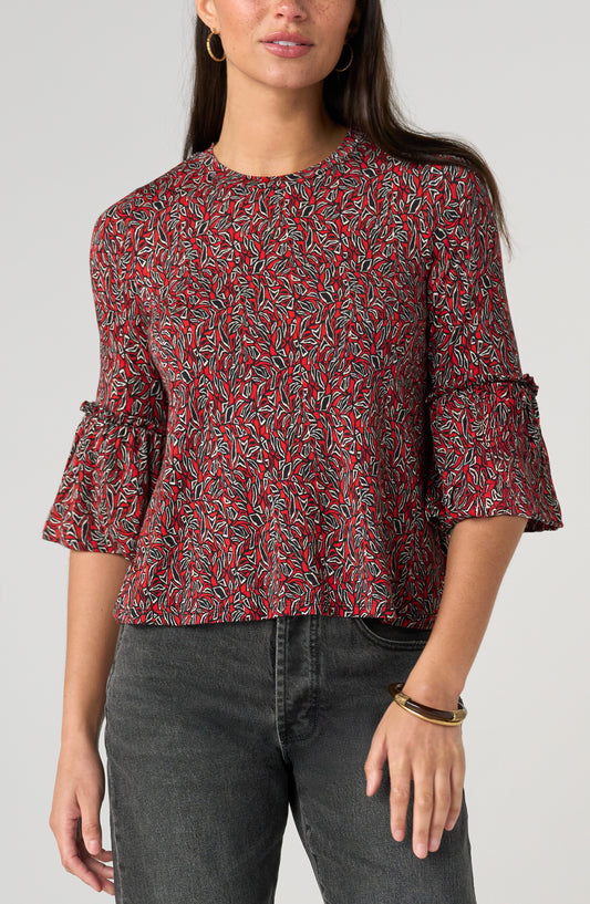 Liverpool Jewel Neck Flared 1/2 Sleeve Knit Top