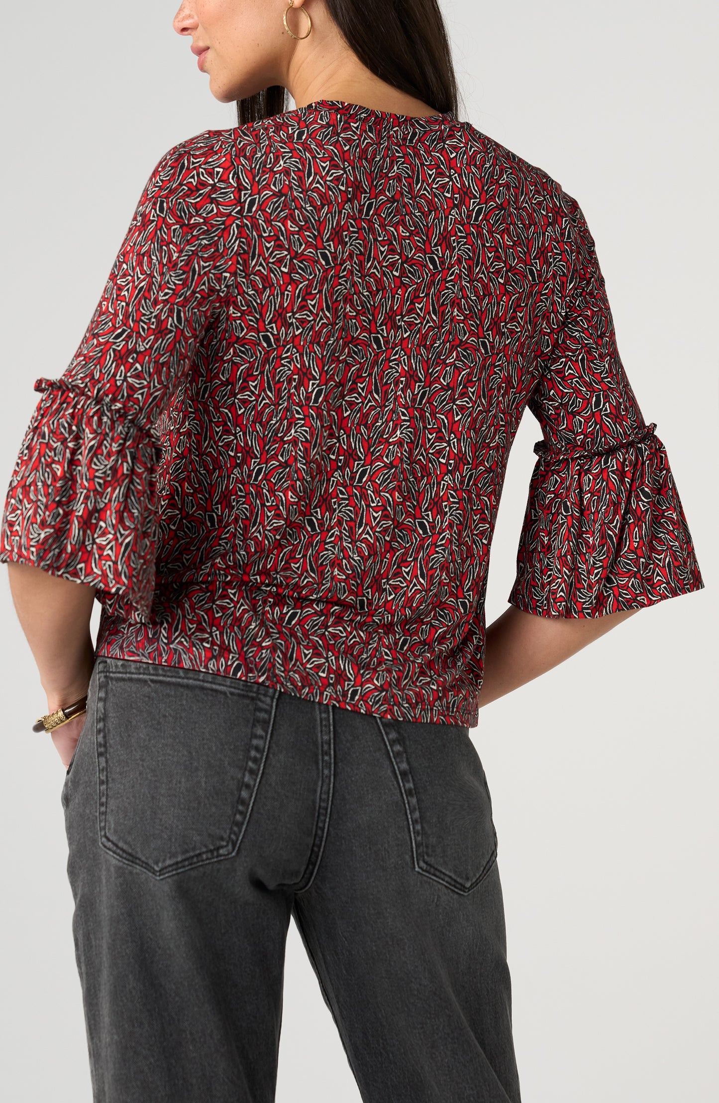 Liverpool Jewel Neck Flared 1/2 Sleeve Knit Top
