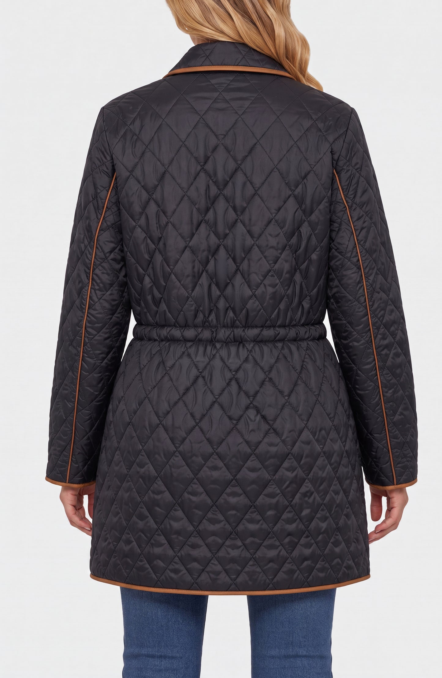 Liverpool Zip Front Quilted Coat W/ Cinched Waist