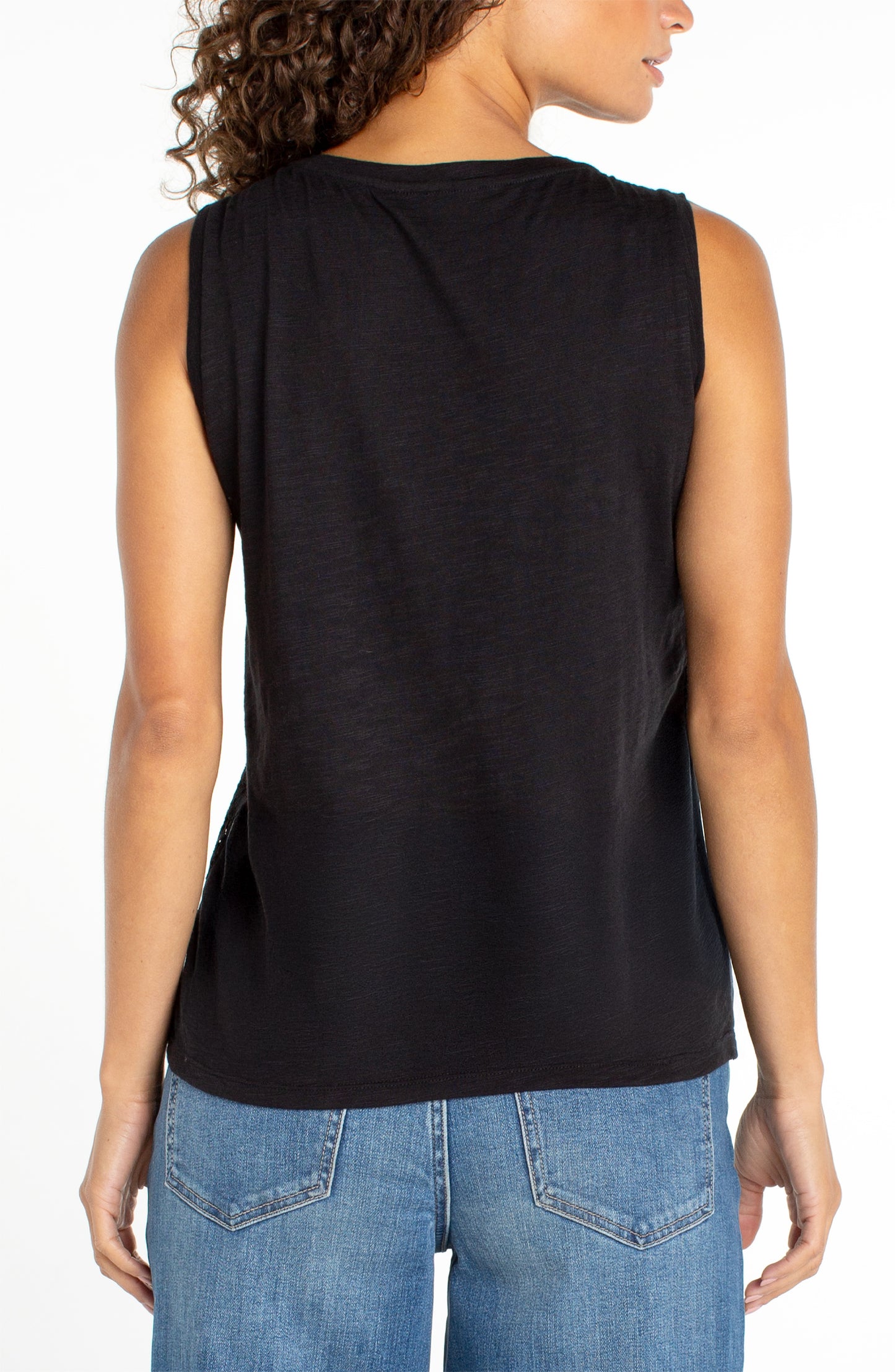 Liverpool Sleeveless Lace-to-Knit Hybrid Top (Black)