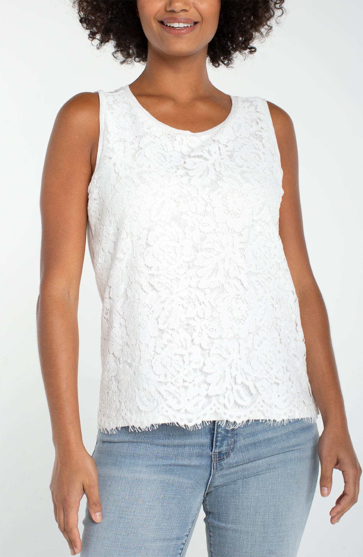 Liverpool Sleeveless Lace-to-Knit Hybrid Top (Whipped Cream)