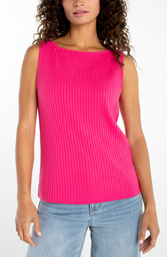 Liverpool Sleeveless Boat Neck Rib Knit Top (Diva Pink)